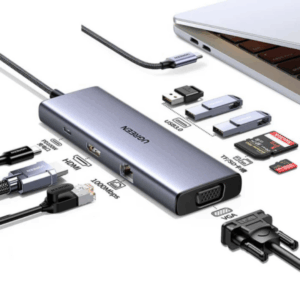 UGREEN 9-in-1 USB-CUSB-C to USB 3.0 (3 Ports) + 4K HDMI + VGA + RJ45 Gigabit Ethernet + SD & TF Card Reader + USB-C PD Multifunction Adapter - CM498