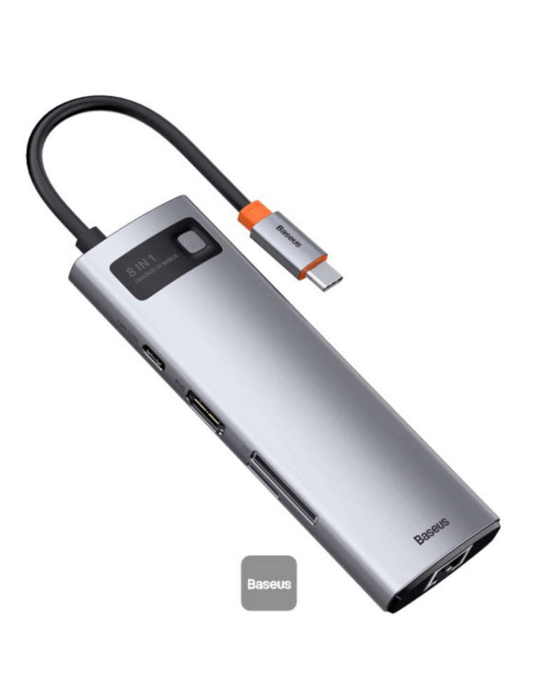 Baseus Silver 8 IN 1 Metal Gleam Series Multifunctional Type-C Docking Station