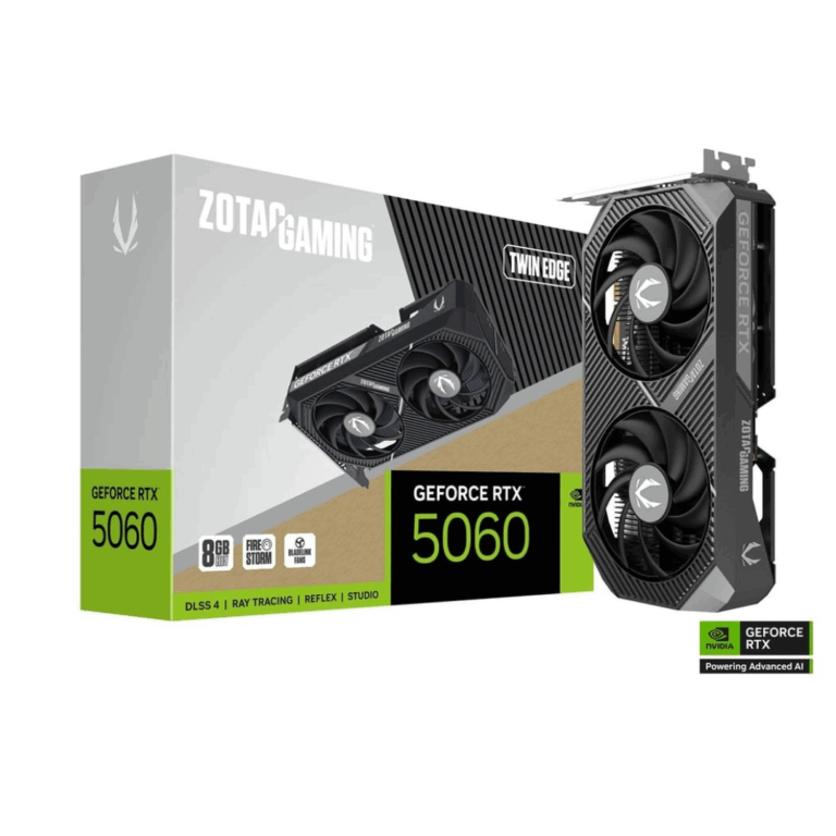 ZOTAC GAMING GeForce RTX 5060 Twin Edge 8GB GDDR7 Graphics Card, Display Outputs: 3 x DisplayPort 2.1b, 1 x HDMI 2.1b, Recommended Power Supply: 550W, Power Input: 8-pin - ZT-B50600E-10M