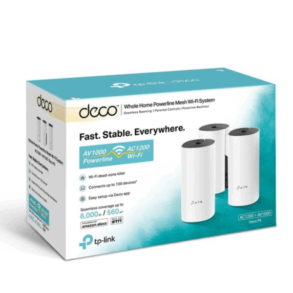 TP-Link Deco P9 AC1200 + AV1000 Whole Home Hybrid Mesh WiFi System (3 Pack) - TL-DECO P9