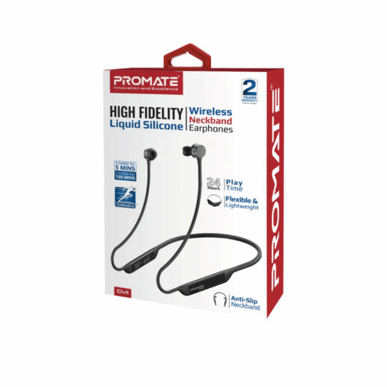 Promate High-Fidelity Liquid Silicone Wireless Neckband Earphones