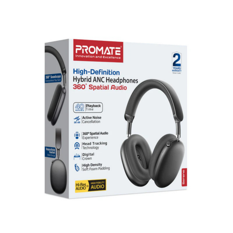 Promate 360° Spatial Audio High-Definition Hybrid ANC Headphones