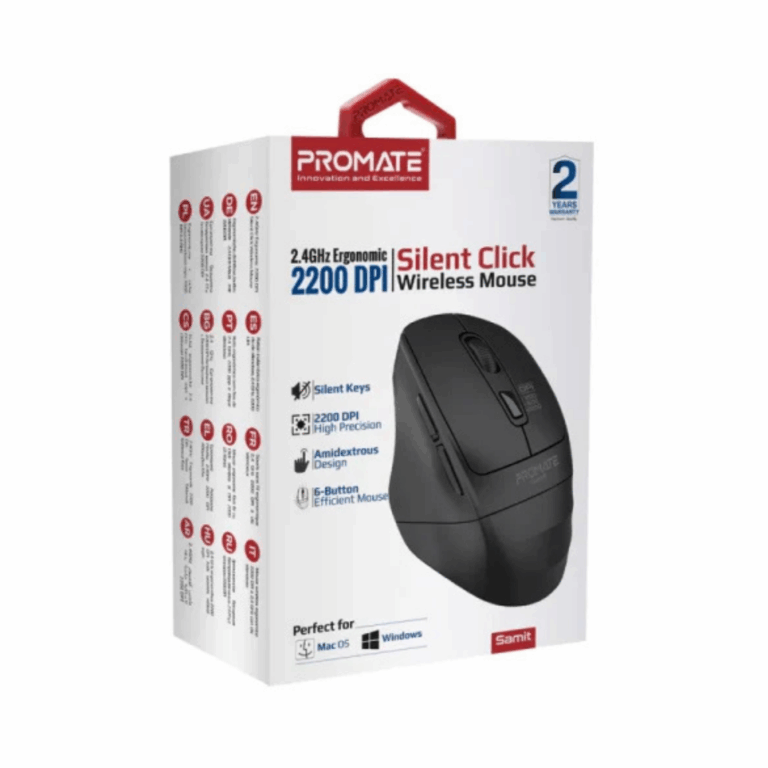 Promate Samit 2.4GHz Ergonomic 2200 DPI Silent Click Wireless Mouse