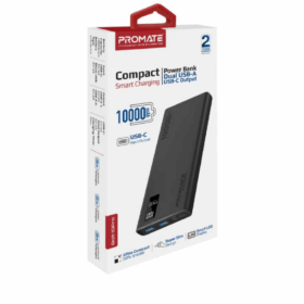 Promate 10000mAh Ultra Slim Compact Smart Charging Power Bank