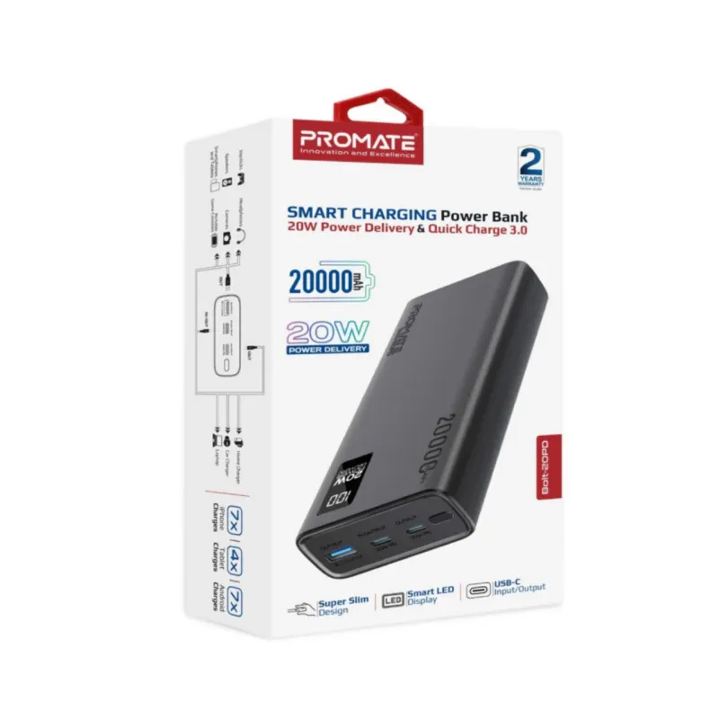 Promate Super Slim Design 20000mAh Smart Charging Power Bank