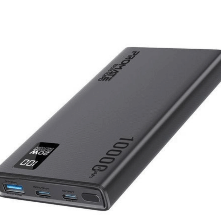 Promate 10000mAh Smart Charging Power Bank with 20W PD Dual USB-C and 22.5W USB-A Ports