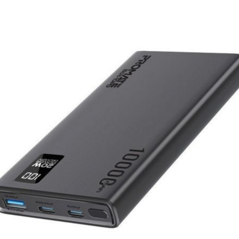 Promate 10000mAh Smart Charging Power Bank with 20W PD Dual USB-C and 22.5W USB-A Ports