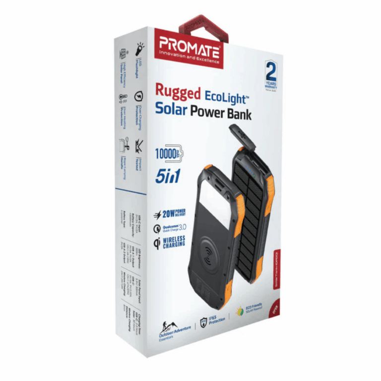 Promate SolarTank-10PDQi 10000mAh Rugged EcoLight Solar Power Bank