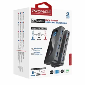 Promate 4K@60Hz KVM Switch with USB 3.0 Expansion