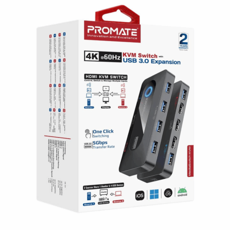 Promate 4K@60Hz KVM Switch with USB 3.0 Expansion