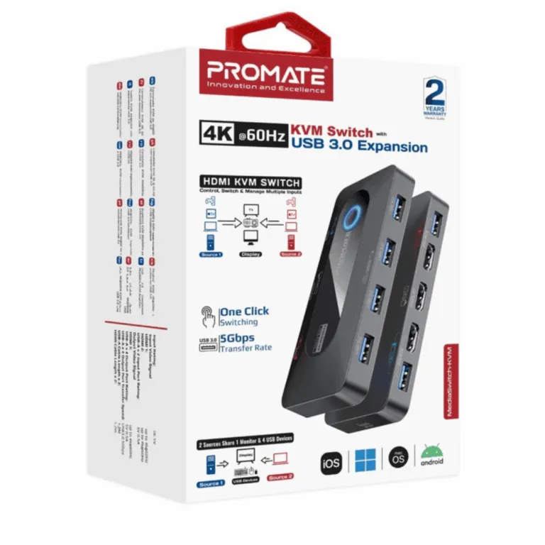 Promate 4K@60Hz KVM Switch with USB 3.0 Expansion