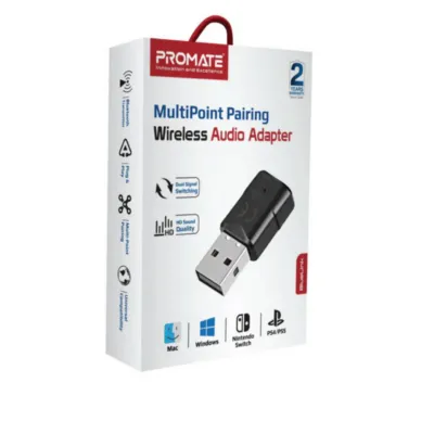 Promate MultiPoint Pairing Bluetooth v5.0 Audio Adapter • 20m Transmission Range • Low Power Consumption • Plug&Play Installation