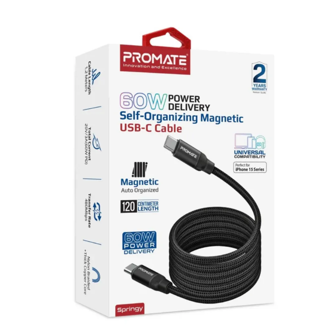 Promate 60W Power Delivery Self-Organizing Magnetic USB-C Cable Promate 60W Power Delivery Self-Organizing Magnetic USB-C Cable