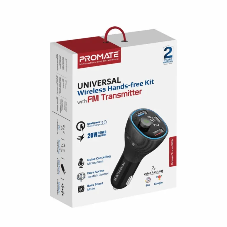 Promate PowerTune-38W, Universal Wireless Hands-free Kit with FM Transmitter
