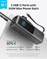 Anker Laptop Power Bank (25K, 165W, Built-In and Retractable Cables)