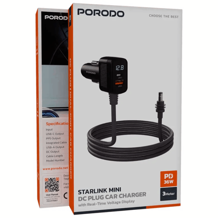 Porodo Starlink Mini DC Plug Car Charger - Gray