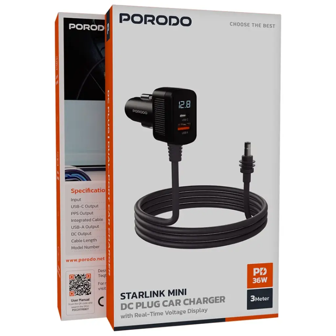 Porodo Starlink Mini DC Plug Car Charger - Gray Porodo Starlink Mini DC Plug Car Charger - Gray