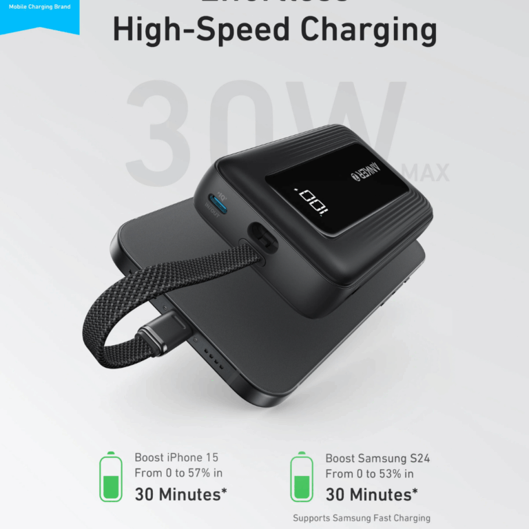 Anker Zolo Power Bank 10K, 30W, Built-In USB-C Cable
