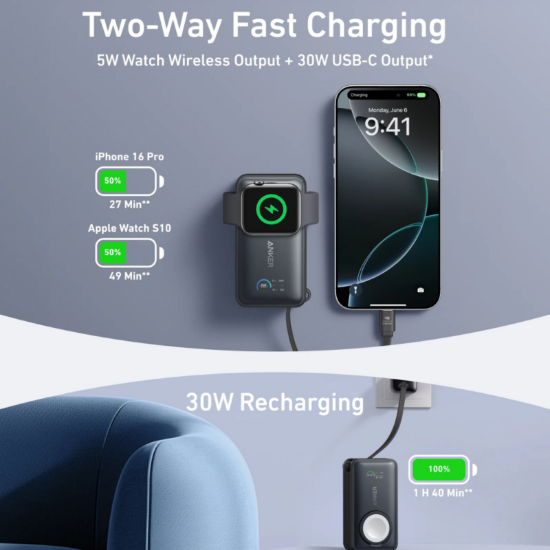 Anker MagGo Power Bank 10K, 35W, For Apple Watch