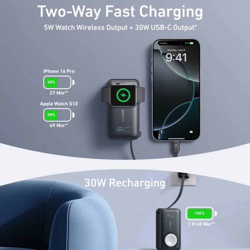 Anker MagGo Power Bank 10K, 35W, For Apple Watch