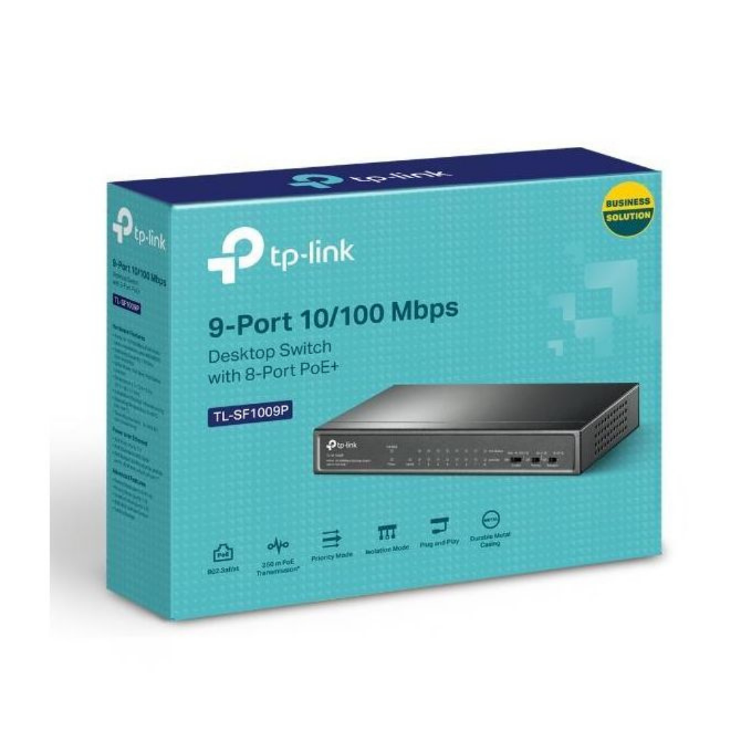 TP Link 9-Port 10/100Mbps Desktop Switch with 8-Port PoE+ -TL-SF1009P TP Link 9-Port 10/100Mbps Desktop Switch with 8-Port PoE+ -TL-SF1009P