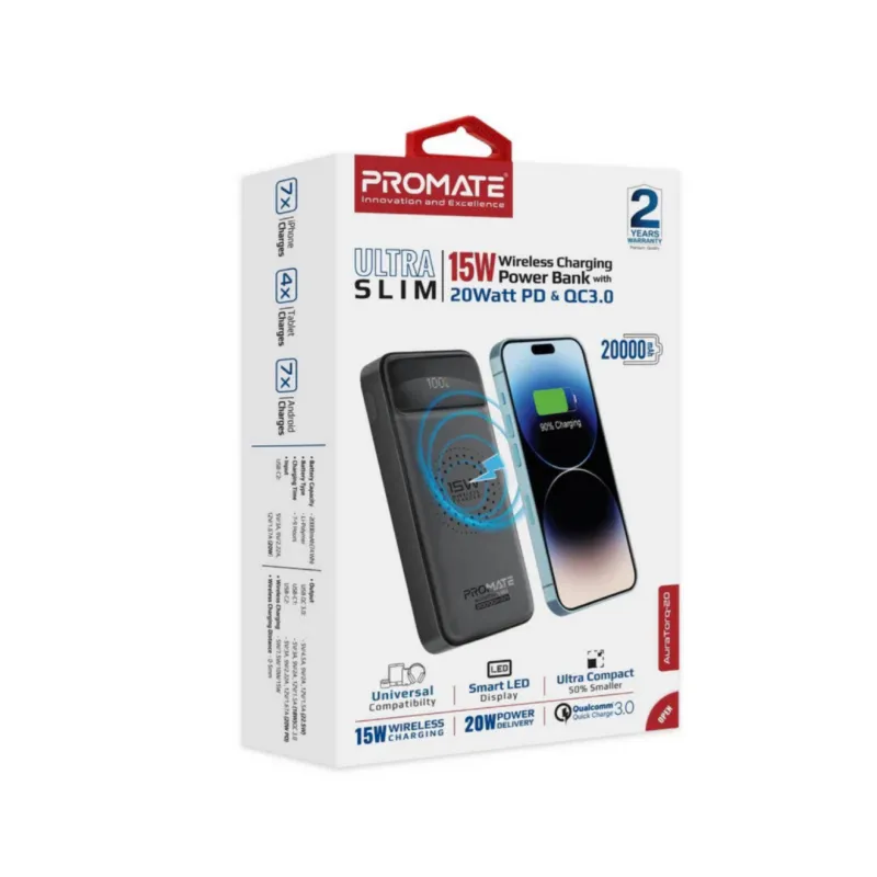 Promate AuraTorq-20 Portable 20000mAh Power Bank