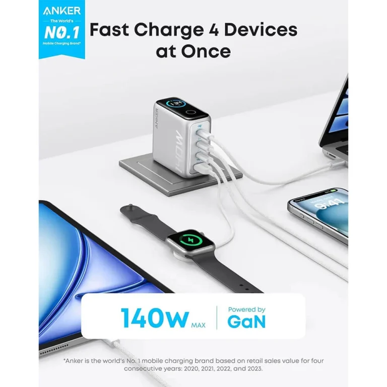 Anker Charger (140W, 4-Port, PD 3.1) with USB-C Cable