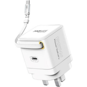 Promate Cubix-R65 65W GanFast Adapter with Retractable USB-C Cable