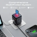 Promate Cubix-R65 65W GanFast Adapter with Retractable USB-C Cable