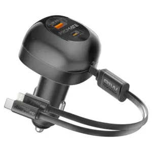 Promate 81W Car Charger with USB-C & Lightning Cables