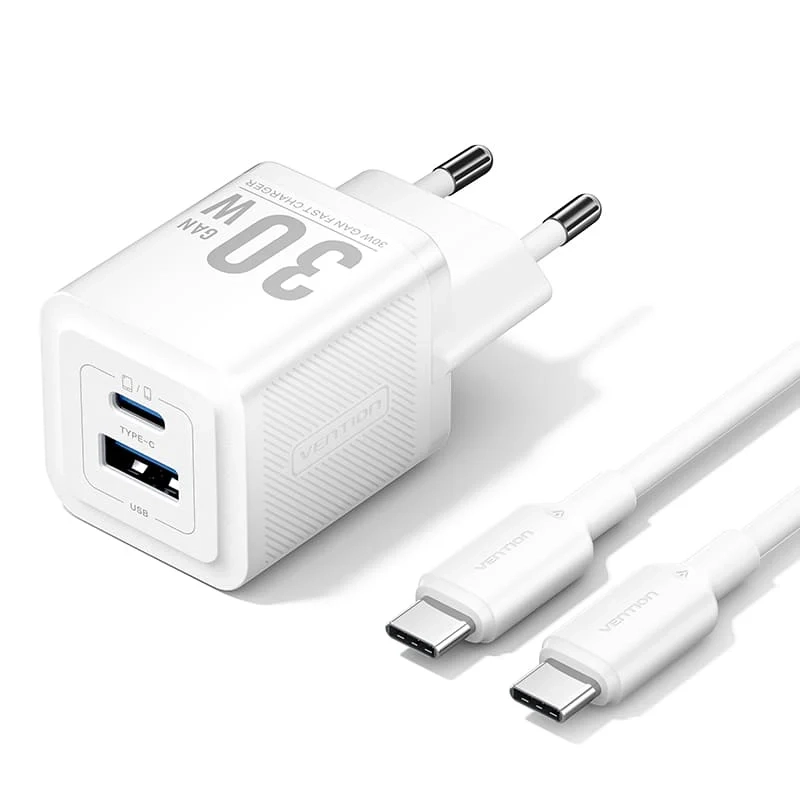 Vention 2-Port USB (C + A) GaN Charger (30W/30W) Vention 2-Port USB (C + A) GaN Charger (30W/30W)