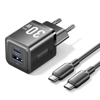 Vention 2-Port USB (C + A) GaN Charger (30W/30W)