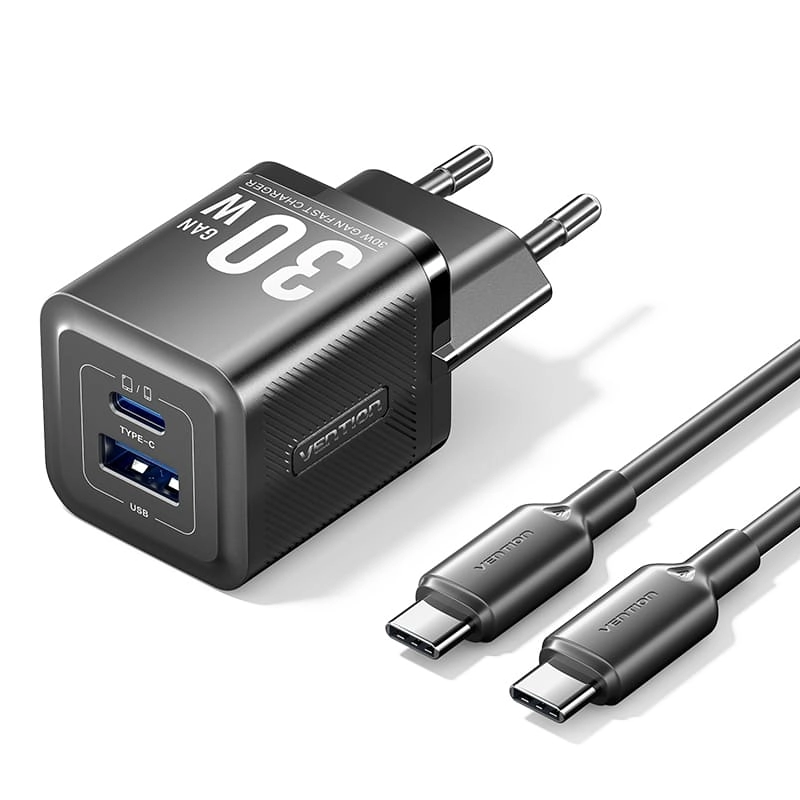 Vention 2-Port USB (C + A) GaN Charger (30W/30W) Vention 2-Port USB (C + A) GaN Charger (30W/30W)