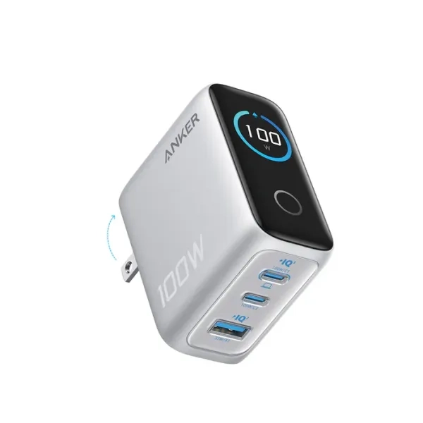 Anker Charger (100W, 3-Ports, Smart Display) with USB-C Cable Anker Charger (100W, 3-Ports, Smart Display) with USB-C Cable