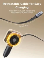 UGREEN Nexode Car Charger 60W with Retractable USB-C Cable