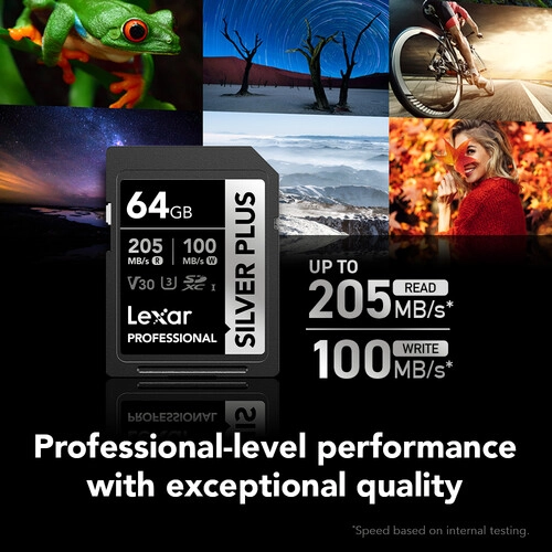 Lexar 64GB 255/135MB/S SILVER PLUS UHS-I SDXC Memory Card