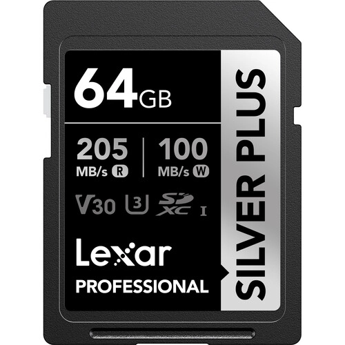 Lexar 64GB 255/135MB/S SILVER PLUS UHS-I SDXC Memory Card
